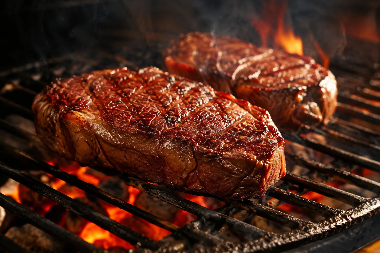 Carne sobre una parrilla con brasas; imagen ilustrativa
