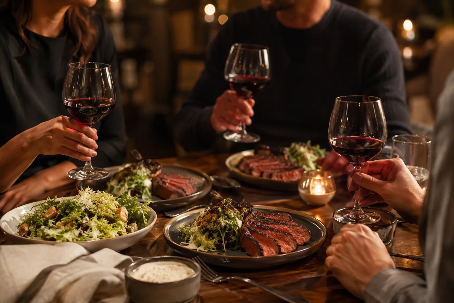 Amigos compartiendo una cena; imagen ilustrativa